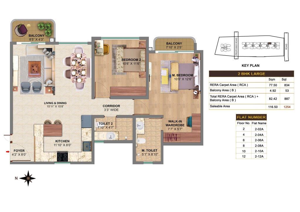 Luxury 2 BHK Floor Plan - MVN Aero One Devanahalli