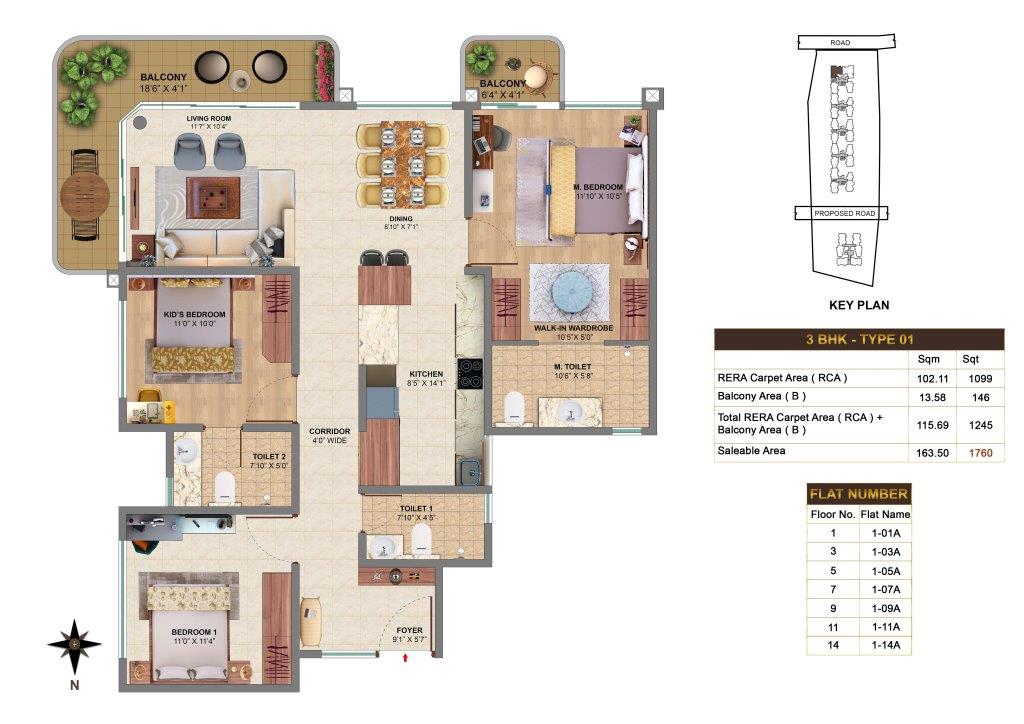 3 BHK Panoramic Floor Plan - MVN Aero One Devanahalli