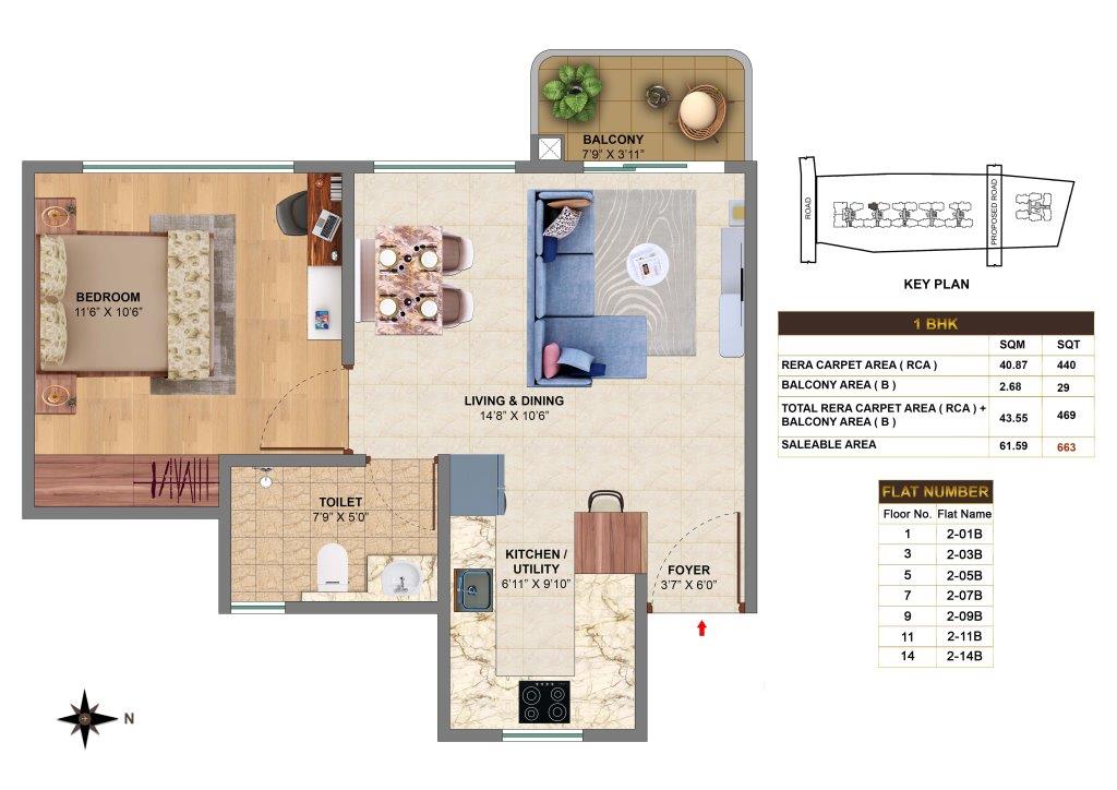 1 BHK Floor Plan - MVN Aero One Devanahalli